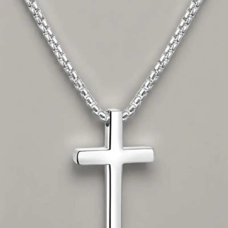 Unisex Stainless Steel Cross Pendant Necklace, Cross Design, Unique Chain Print Detail, Fashionable Daily Commute Jewelry, Easter Boy Accessory, No Choking Hazard, All Seasons, Dainty Cross Necklace, Stainless Steel Necklaces