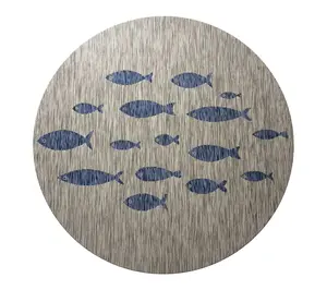 Ox Bay Tropical Fish Outdoor Round Rug, Gray/Navy, 5'3" Round