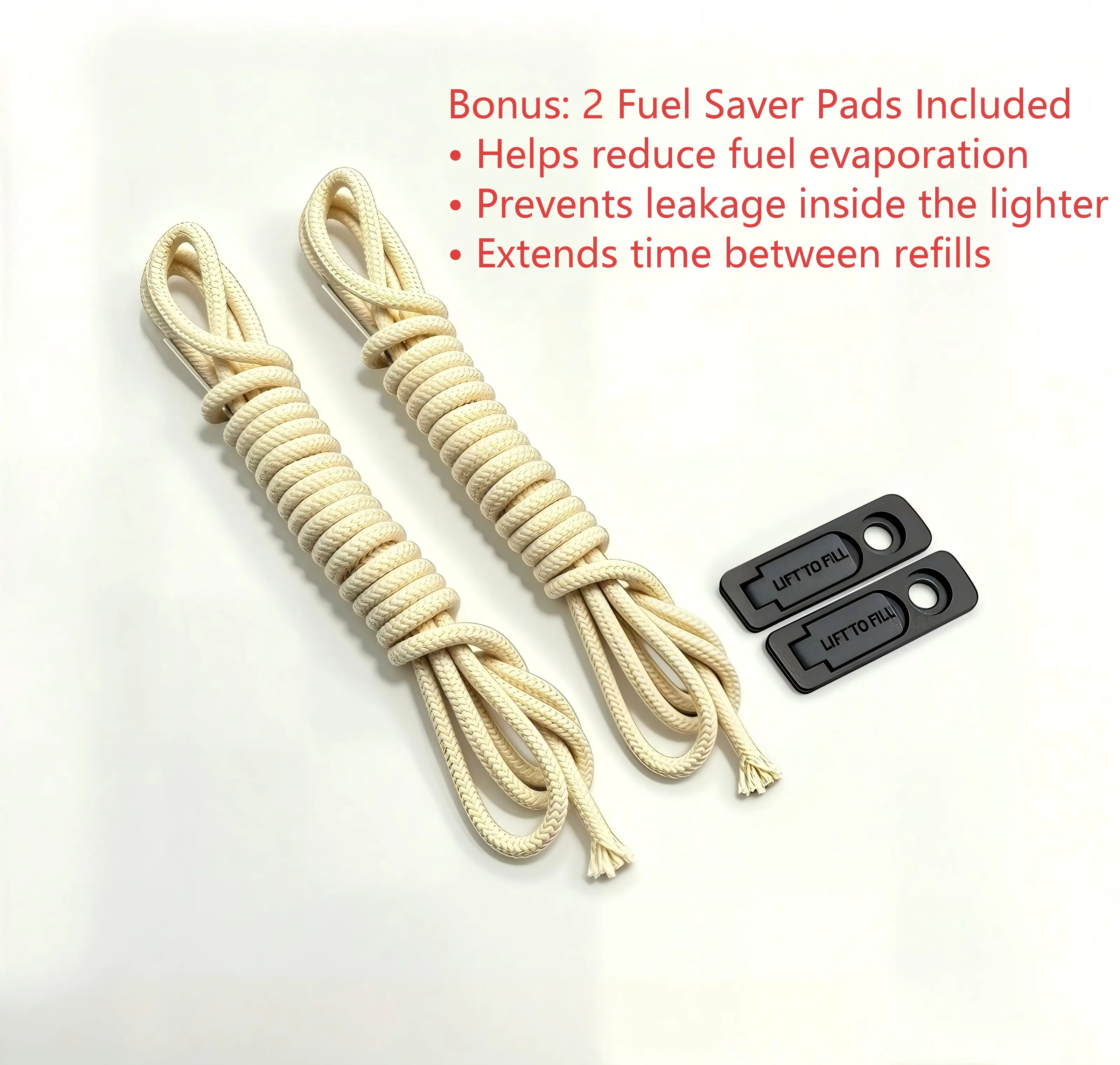 Lighter Wick Replacement Kit (2-Pack, 1M) - Universal Cotton Wick, Threading Needle, 2 Fuel Saver Pads for Refillable Lighters to Prevent Evaporation Leakage, Enhance Flame