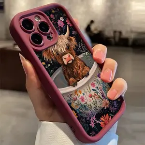 Cute Highland Cow Oil Painting Phone Case, Shockproof Ultra-Thin Protective Cover, Protector, Full Camera Lens Protection for iPhone 17/16/15/14/13/12/11/plus/pro Max Accessories