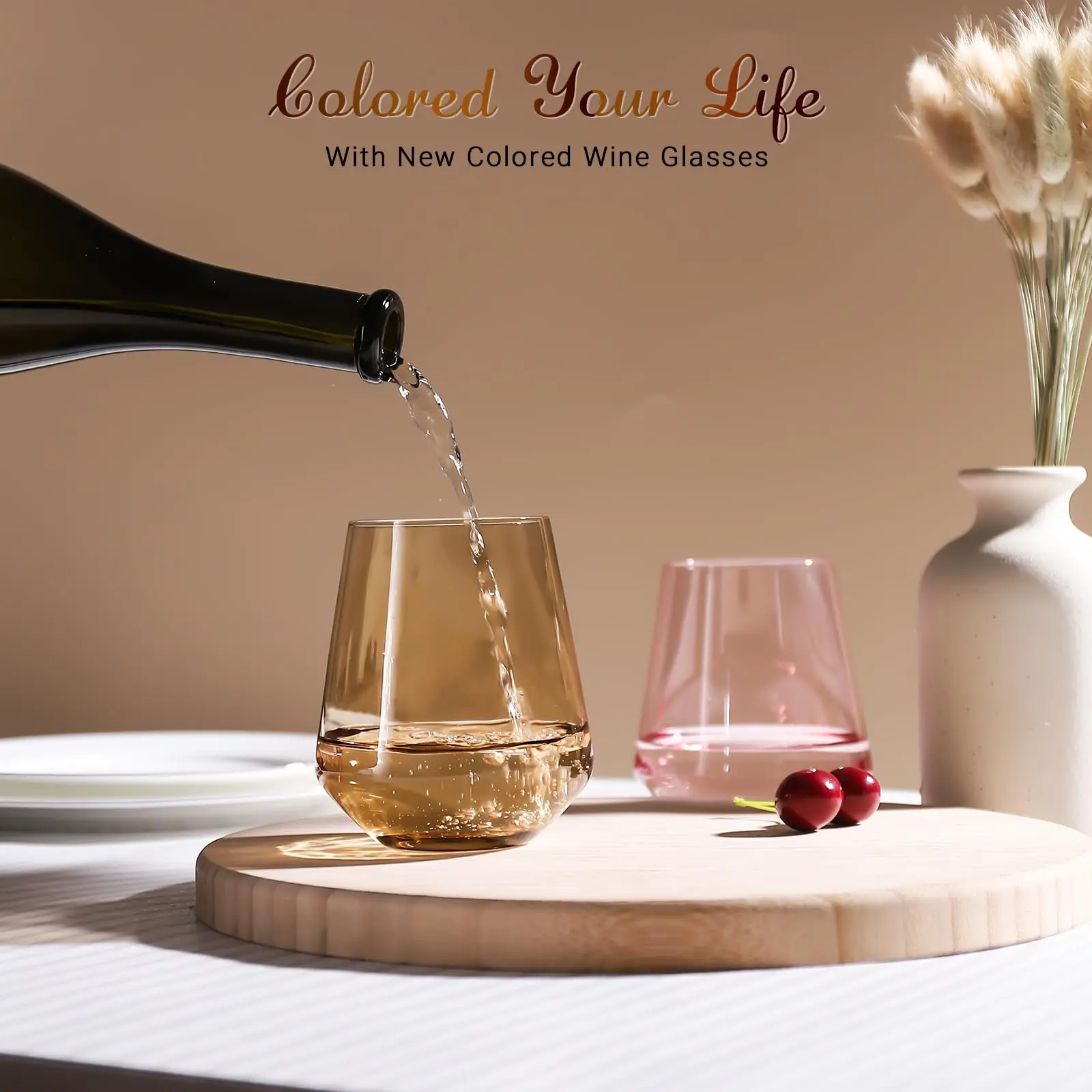 Physkoa Colored Stemless Wine Glasses Set of 6-17 oz Hand-Blown Crystal  Colored Glassware with no Stem, Multicolor Wine Glass Drinkware - TikTok  Shop