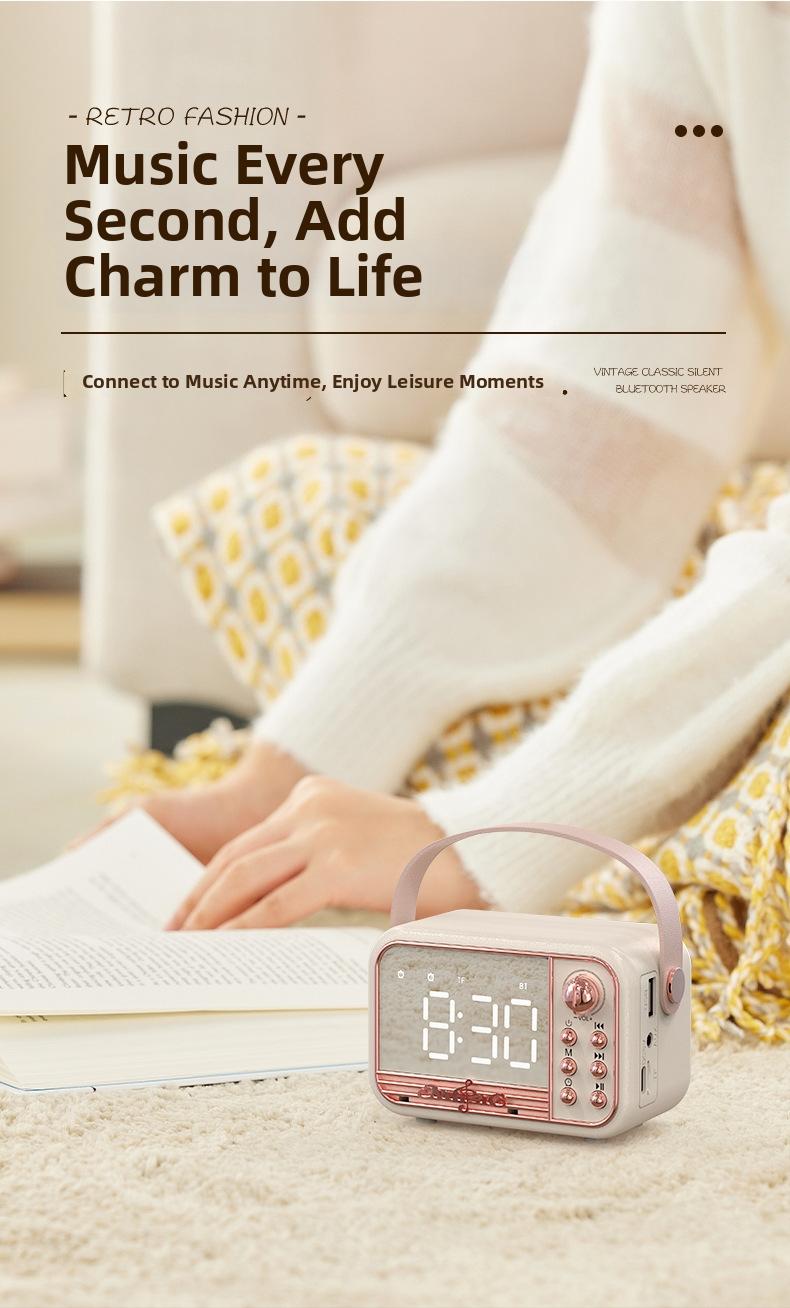 Retro-style wireless Bluetooth-compatible speaker, multi-functional portable mini speaker, time display with alarm setting, home, office, outdoor travel music player, Mother's Day gift