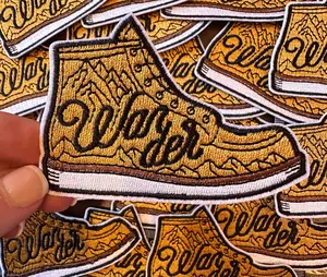 Hiking boot patch, wander, mountains, colorado, hiking patches, camping, camping patches