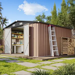 Aoxun Outdoor Metal Storage Shed , Lockable Door & Sloped Roof, Weather-Resistant Utility Shed for Garden, Patio & Backyard Astronaut Nebula   Star