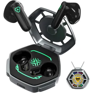 ANCwear TWS Wireless Earbuds Bluetooth 5.3 in Ear Light-Weight Headphones Mini Ear Buds Built-in Microphone with DIY Customizable Charging Case,Ultra-Light 3.5g for Gamers (Black Bat)