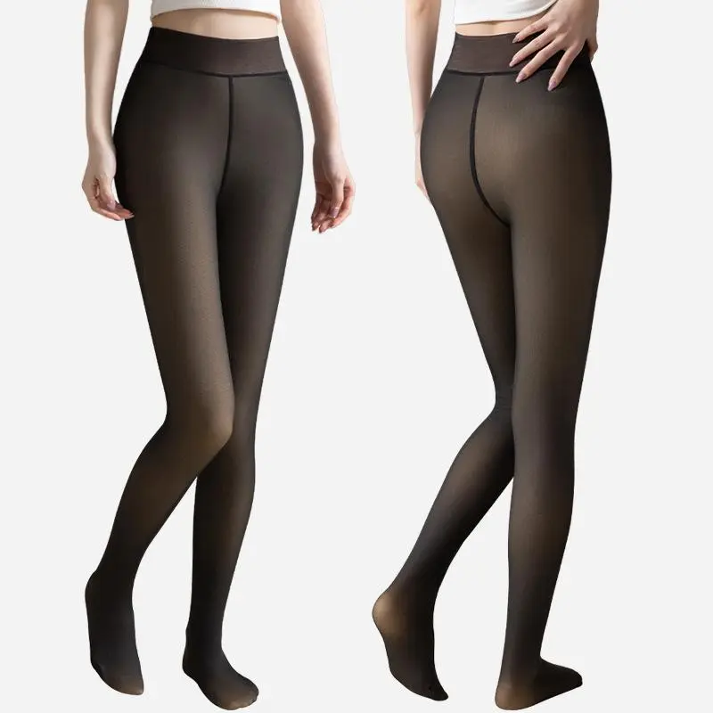 Women's Fleece-Lined Tights with Sheer Look, Elegant Thermal Winter Hosiery for Lightweight Warmth, Available in Black, Gray, and Brown, Elegance, Basic