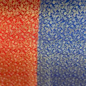 Brocade Banarasi Fabric - 2 Vibrant Colors for Elegant Dresses Red and Blue Brocade