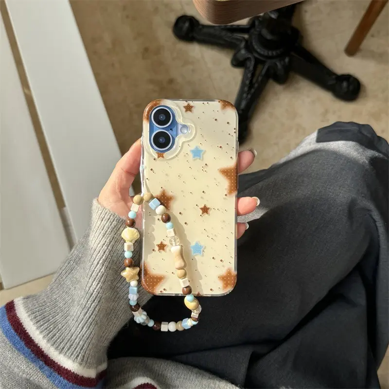 Atmosphere Brown Blue Wave Dot Pentagram Star | Same style bracelet accessories | Best friend gift | Protective Phone case Cover Casing Cellphone Smartphone 11 12 13 14 15 16 17 Pro Max
