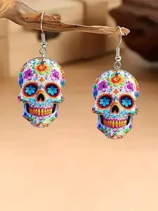 Punk Rock Halloween Skull Design Dangle Earrings, Fashionable Acrylic Jewelry for Women & Girls, Trendy All-match & Exquisite Jewelry for Birthday Gift, Punk Style Earrings
