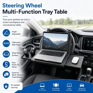 Car Steering Wheel Tray, Desk Board, Food Tray, Car Dining Tray for Laptop, Computer, Eating, Working, and Travel, Multi-functional Car Center Console Table with Upgraded Design (Suitable for 10,000+ Vehicles, Model DM024-B)