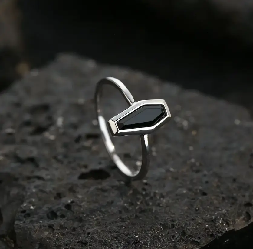 Retro 925 Sterling Silver Halloween Theme Creative Coffin Ring (Size 6-9)