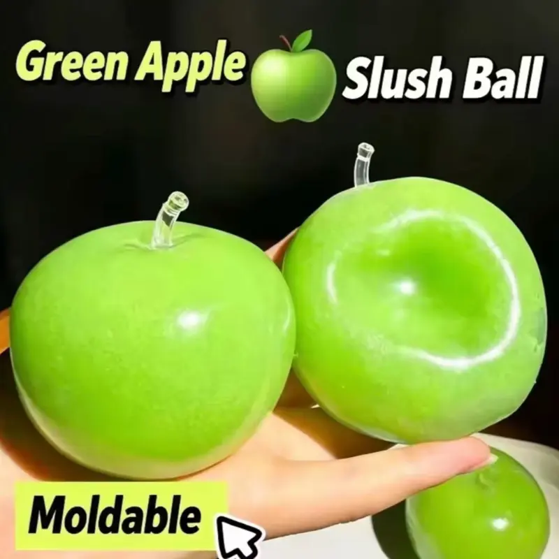New Handmade Crispy Green Apple Squishy Stress Ball Crunchy Squeeze Fidget Toy Round Blocks ASMR Sensory Decompression for Adult