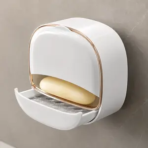 Waterproof soap dish, soap dish with drain tray, waterproof shower soap dish, wall-mounted soap dish, wall-mounted soap dish with flip-top drain (white)