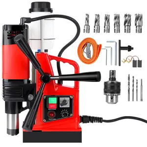 GARVEE 1400W 810RPM Portable Magnetic Drill Press with 10-Speed Core Electric Drilling, Ideal for Metal Working, Includes 10Pcs Annular Cutters Drilling Bits, Red
