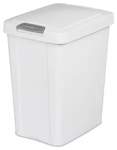 Sterilite 7.5gal Slim Polished Plastic Touch-Top Wastebasket Can (Pack of 4) - White, 28L, Narrow Area Fit, Slender Look, Secure Latch