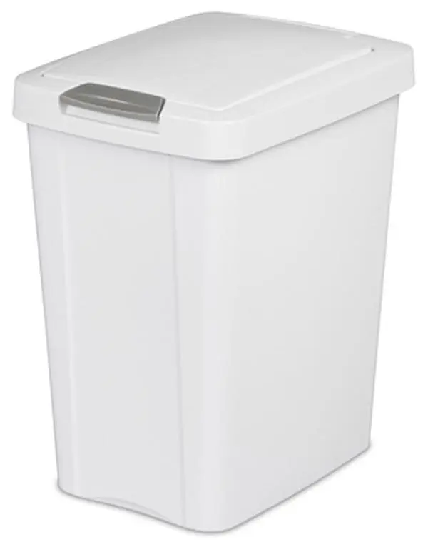 Sterilite 7.5gal (28L) Slim Polished Plastic Touch-Top Mini Bin Wastebasket Can (Pack of 4), White, Narrow Area Fit, Slender Look, Secure Latch
