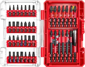 42 count Impact  Bits Set,  S2 Steel Phillips/Slotted/Square/Torx Insert Power Bits Tips, Impact Bit Holder with Red Storage Box Case