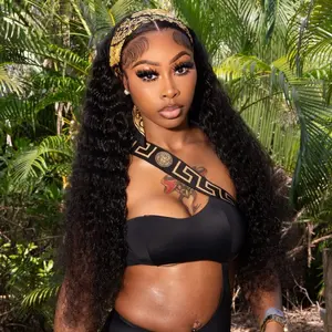 Deep Wave Lace Front Wigs Human Hair 200 Density 13x6 HD Lace Frontal Wigs Human Hair Pre Plucked Deep Curly Glueless Wigs Human Hair for Women Natural Black