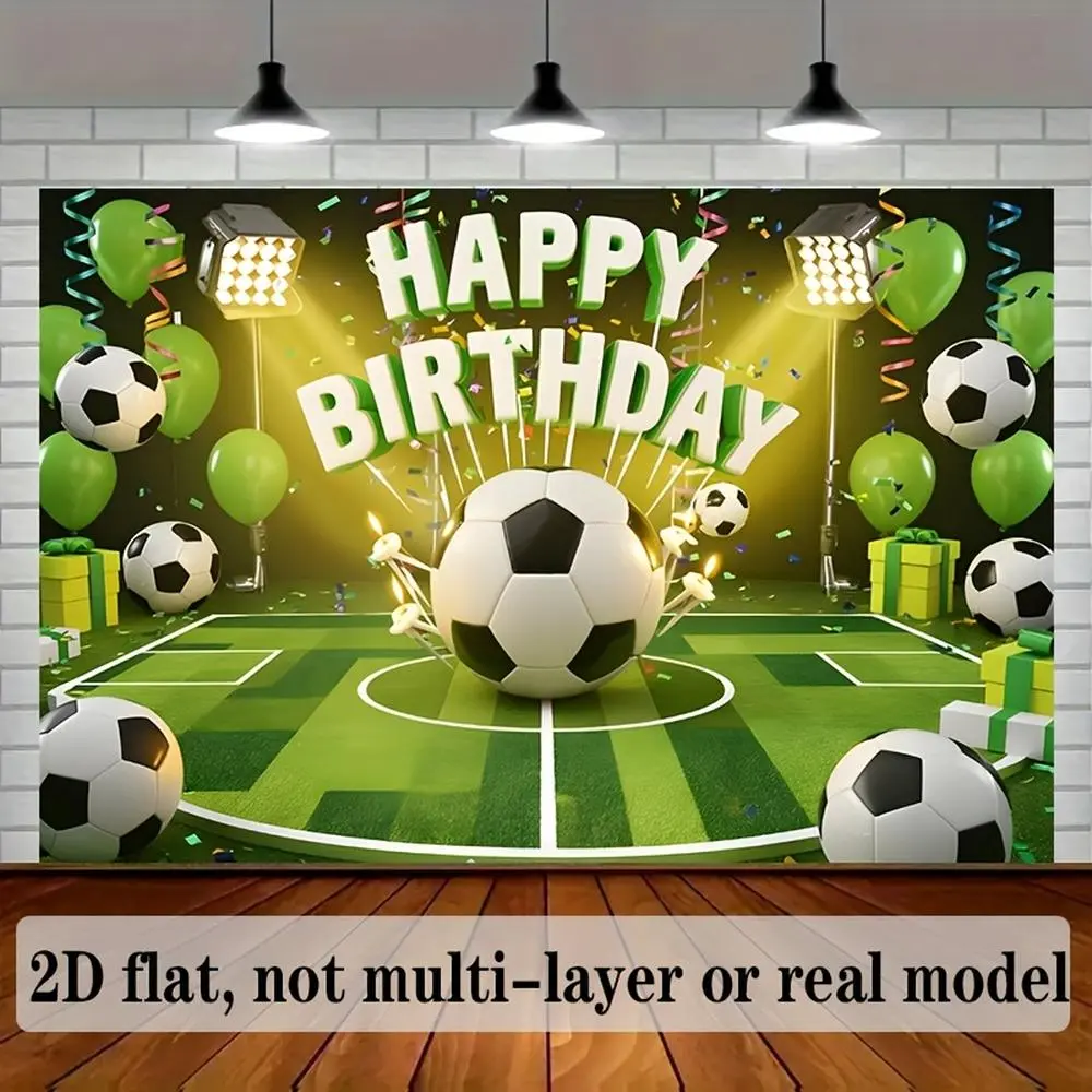 1pc Durable Polyester 2D Flat Soccer & Balloons Themed Birthday Banner - Glam Indoor Party Decorations Banners, Home Room Wall Ornament (White)