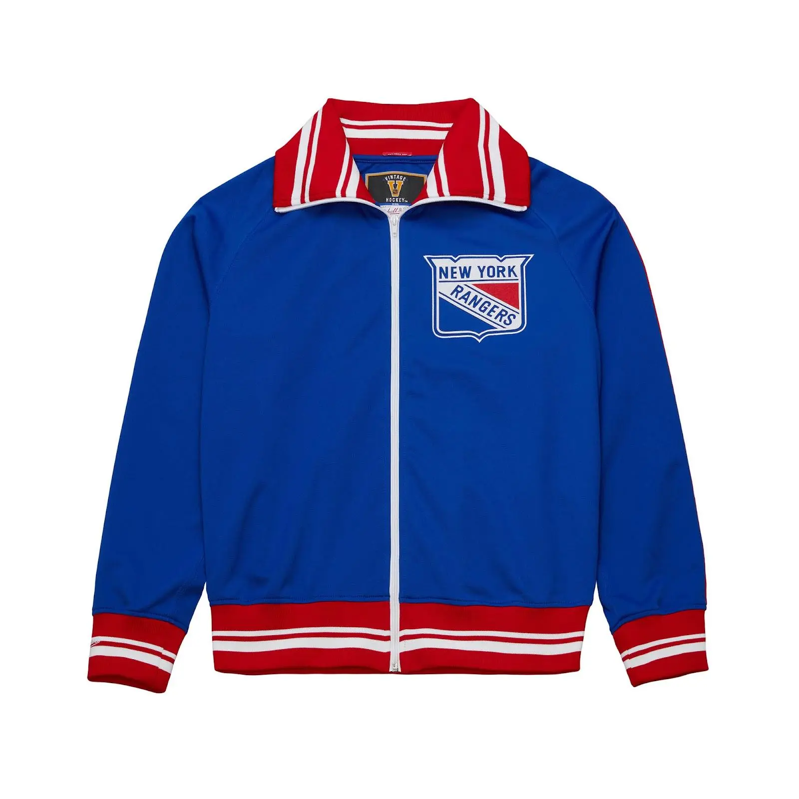New York Rangers 1977 Blue Warm Up Full-Zip Jacket NHL Throwback Outerwear Vintage Fan Gear Mitchell & Ness