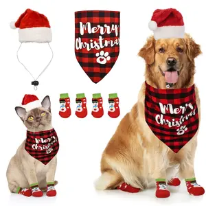 Royal Pets USA Christmas Attire for your Pet with Matching Outfit Including Bandana, Hat & Socks