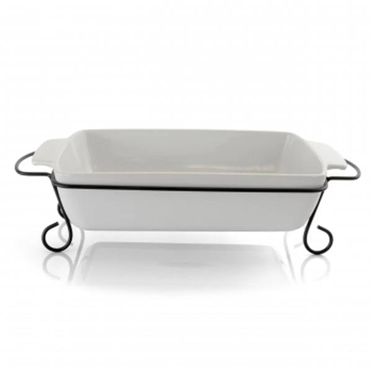 Gibson Elite 124391.02 15.5 in. Rectangular Stoneware Bakeware Set with Metal Rack - 2-Piece, Oven Safe for Cooking & Large Gatherings, Stoneware Dinnerware Compatible, Keeps Heat Away From Table's Surface