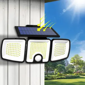Solar Lights Outdoor with Motion Sensor, 223 LED Security Light, IP65 Waterproof LED Floodlight, 3 Adjustable Heads 360°Wide Angle Wall Light for Yard Garage Porch Garden