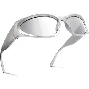 Wrap around Sunglasses Fashion Rave Metallic Chrome Space Alien Glasses Futuristic Shades Sports for Women Men knliwkm