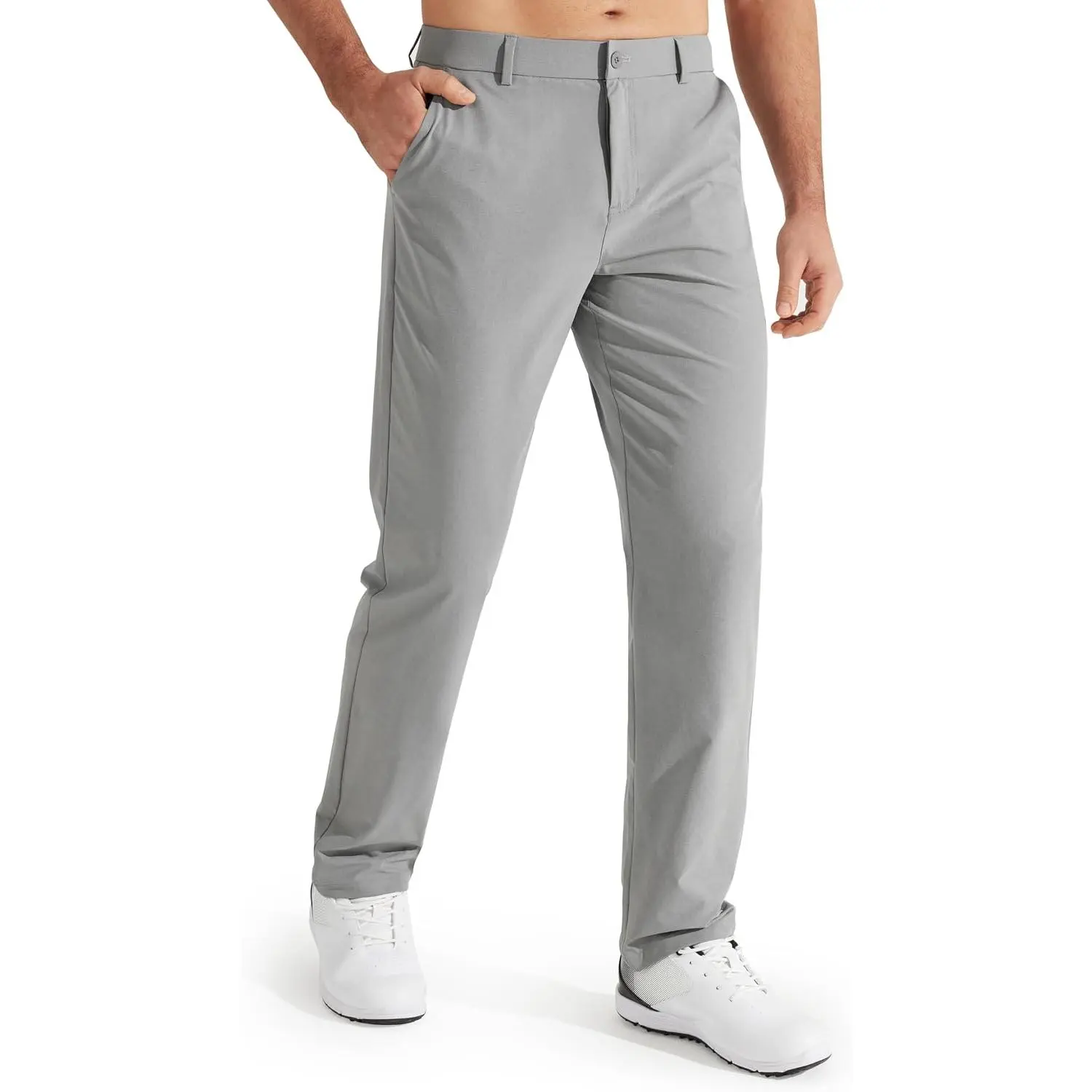 Libin Men's 4-Way Stretch Quick-Dry Polyester Golf Pants - Flat Front Athletic Plain Straight Leg Sportswear Slacks, 3 Inner Lengths, Buttons, Belt Loops, Lightweight Fabric, 4 Pockets, 3D-Cutting, Dress Shirts Compatible for Golf, Outdoors