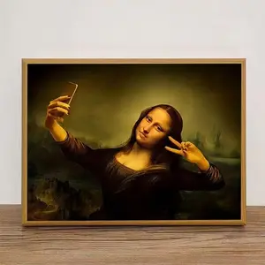 Mona Lisa Selfie Canvas Art – Fun & Creative Wall Decor for Home, Bedroom, Living Room, Kitchen, Office, Café, Hotel & More