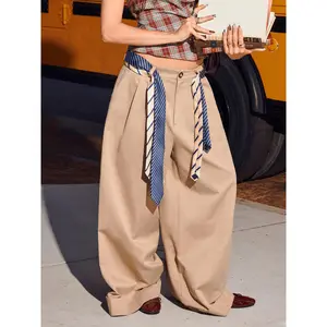 Cider Cotton-blend Low Rise Pleated Roll Hem Wide Leg Trousers