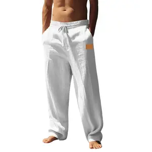 Men's Lace-up Beach Breathable Cotton Linen Loose Casual Sports Long Pants