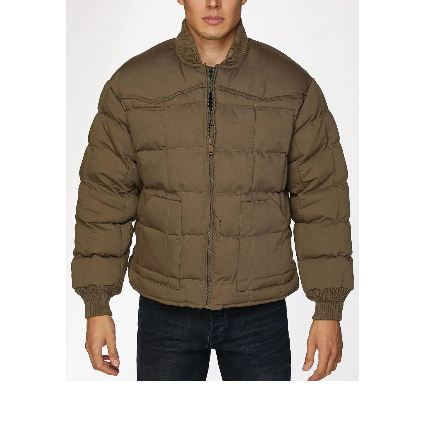 Men's Canvas Quilted Puffer Jacket-ACJ29-Mushroom