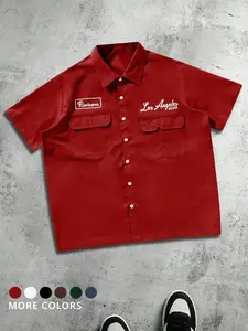 Men's Plus Size Casual Loose Fit Work Shirt, Button Front, Square Short Sleeve, Multiple Pockets, Urban Style, Perfect Gift