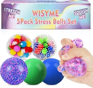 5PACK Stress Balls for Adults Size 2.36 inches, Squishy Balls for Adults Stress Relief, Squishies Ball Sticky Balls, Squeeze Balls Colorful Balls