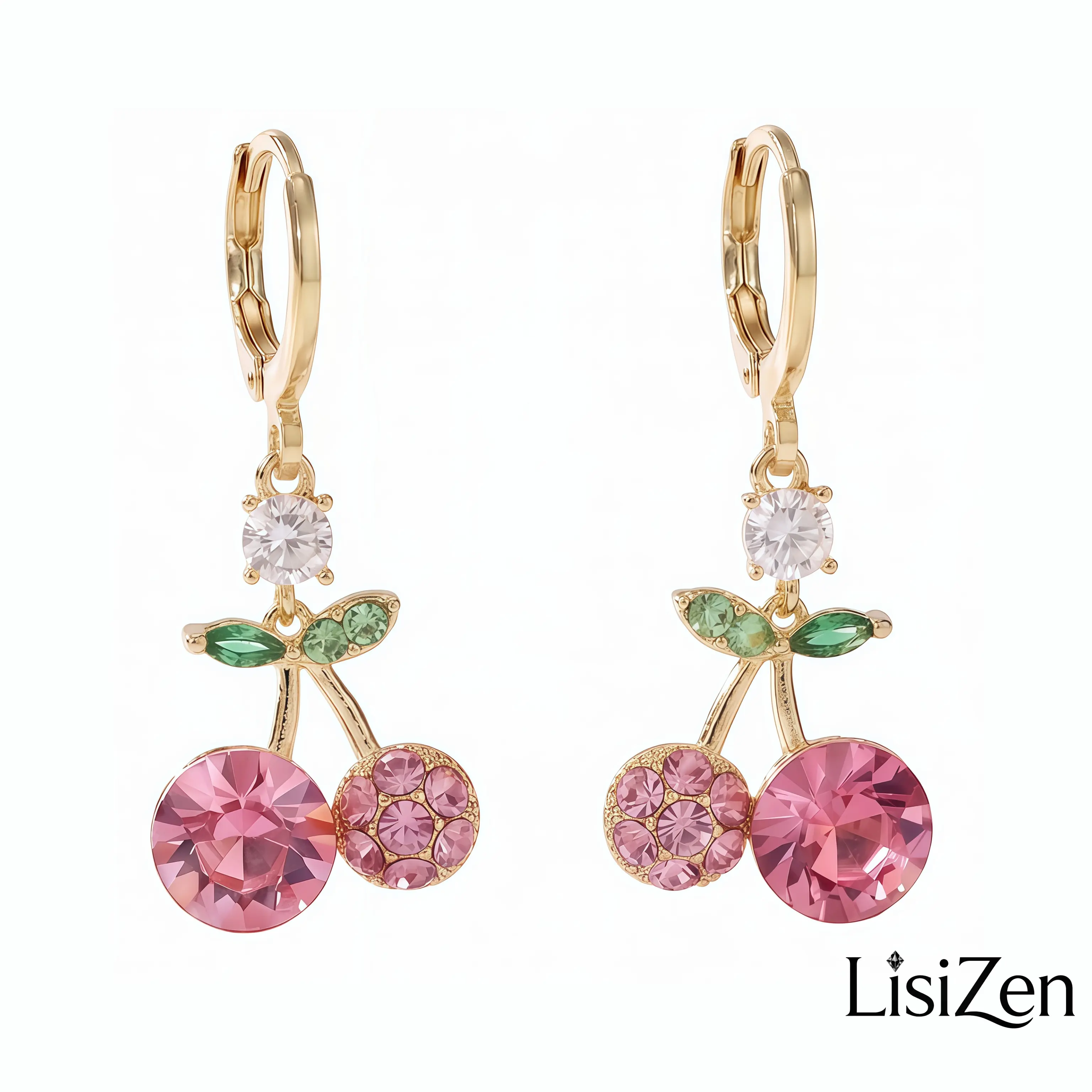 Pink Cherry Stud Earrings for Women, Elegant Niche Design Zircon Jewelry, Fresh Sweet Hoop Accessories DZEH4774