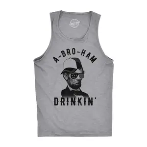 Mens Fitness Tank A-Bro-Ham Drinkin Funny Abe Lincoln Tanktop for Guys Funny Workout Shirt for Men with Plus Sizes Patriotic Tank Top for Men Funny Fitness Sleeveless Tee Novelty Tank Tops for Guys Dark Grey