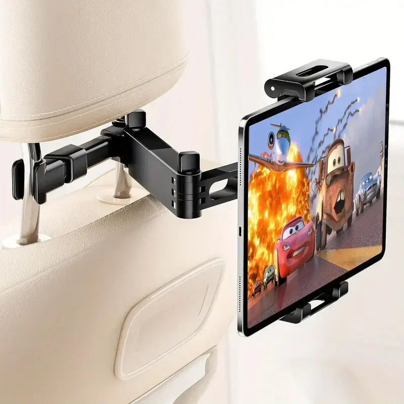 360 Degree Rotatable Telescopic Car Headrest Tablet & Phone Holder, Universal Adjustable Backseat Mount Compatible with 4.7 to 11 Inch Smartphones and Tablets, Kids Travel Essential Car Seat Headrest Device
