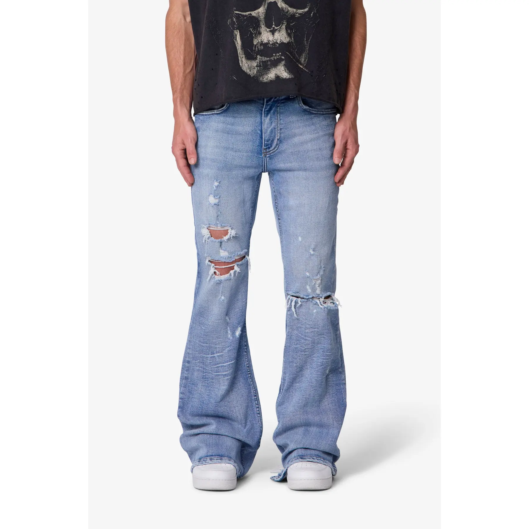 mnml Distressed Super Flare Denim - Blue