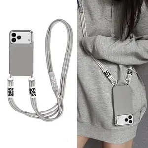 For iPhone 17 Pro Max 17 Air 2025 Simple Crossbody Necklace Strap Cord Lanyard Adjustable Phone Lanyard Soft Silicone Case Cover Phone Strap Holder