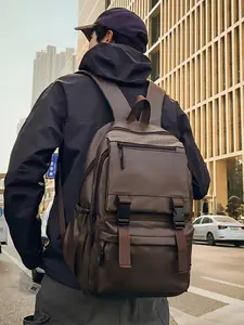 Men's PU backpack casual business computer bag backpack laptop bag fashionable large-capacity leisure travel bag