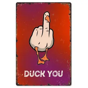 Duck You Funny Middle Finger Duck 8x12 Inch Aluminum Metal Sign - Edgy Humorous Wall Decor for Man Cave, Bar, Dorm Room - Retro Tin Sign Gift for Sarcasm Lovers & Duck Enthusiasts