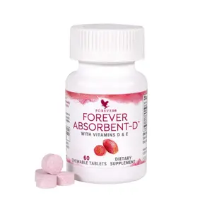Forever Absorbent-D Chewable Tablets with Vitamins D & E for Immune Health and Strong Bones 200% Daily Value Sweet Prickly Pear Flavor