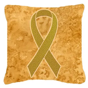 212 MAIN Gold Ribbon Childhood Cancers Awareness Decorative Pillow - 14x14 In, Polyester Fabric, Fade-Resistant, Indoor-Outdoor Furniture Accessory