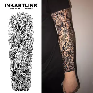 INKARTLINK Tattoo Tech, 2 Sheets Semi-Permanent Temporary Tattoos ,Sleeve Tattoo Design 5,Adult Art Design,Lasts 1-2 Weeks, Waterproof, Realistic Look, No Adhesive, No Reflection,For Man And Woman,Ideal for Swimming, Party