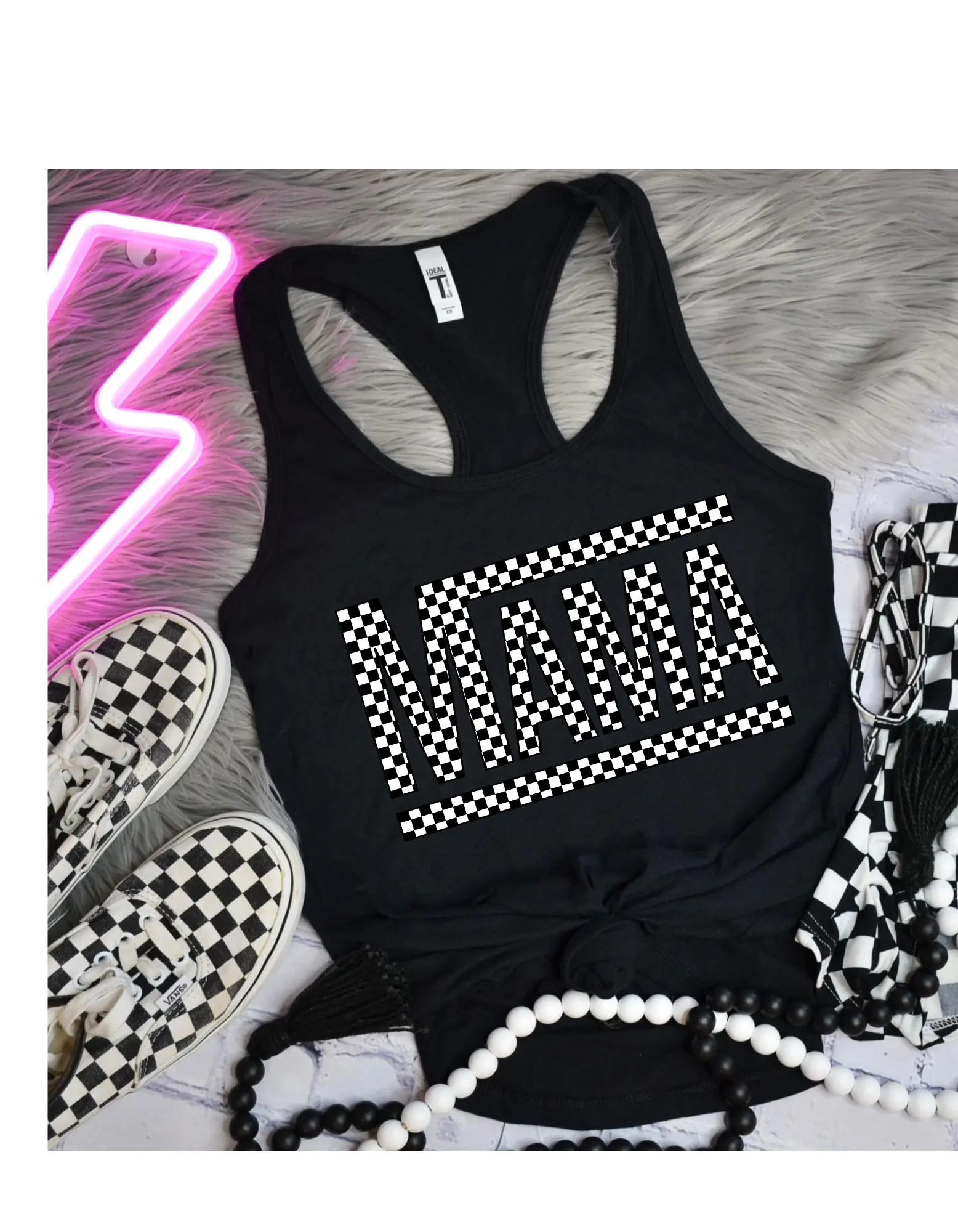 Racerback Tank, Trendy Checkered Mama Shirt for Elder Emo Moms, Elder Millennials, Alternative Clothing, Grunge Style Tank Top, Unique