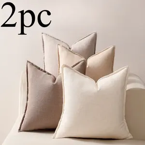 2 Piece Modern Classic Solid Color Linen Pillow Covers, Comfortable Hemmed Cushion Cases, Living Room Sofa Bedroom Decor, No Core Included