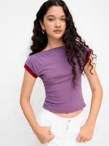 Cider Boat Neck Stripe Contrasting Binding Short Sleeve Tee