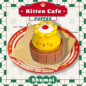 Kitten Cafe Food-grade Silicone Squishy Toy, Handmade Taba Squishy, Creamy Soft Adhesive Slow Rebound Squeeze Toy, Pineapple Bun