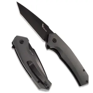 VIUORWI EDC Pocket Knife - 440C Tanto Blade, Black Coated,Aluminum Handle, Liner Lock, Deep Carry Clip (V-02631)